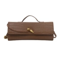 Bruine avondtas met krokodillenreliëf, knoopsluiting en gouden hardware details - Khaki