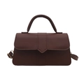 Minimalist dark brown crossbody bag in matte synthetic leather with top handle - Brown