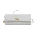Minimalistische witte baguette tas met krokodillenprint en gouden knoopsluiting - Wit