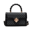Chic black mini square bag with clover pattern and gold flower twist lock closure - Black