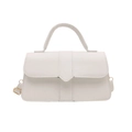 White minimalist square handbag with top handle and golden hardware on a white background - White