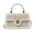 White faux leather mini crossbody bag with brown floral print and golden flower lock - Off-white