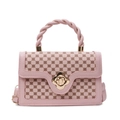 Pink PU crossbody bag with clover pattern and golden flower twist lock closure - Pink
