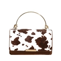 Elegante bolso de mano cuadrado con un diseño de manchas de vaca y asa de metal dorado - Marrón