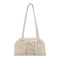 French style bow-knot cream white PU leather shoulder bag with chic lace-up design - White