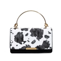 Elegante bolso bandolera con estampado de vaca y asa de metal dorada para mujer - Negro