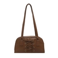 Chic brown leather tote bag with lace-up detail and slim shoulder straps for women - Khaki