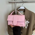 Bolso cuadrado rosa chic con letras fashion y colgante de perlas y encaje elegante - Sin colgante / Rosa