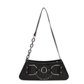 Borsa sottobraccio retrò nera motivo coccodrillo con catene punk e rivetti in metallo - Nero