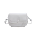 Minimalist white PU leather mini square crossbody bag with round button and shoulder strap - White