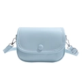 Minimalist light blue crossbody bag with semi-circular flap and leather texture - Blue