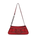 Borsa sottobraccio rossa con motivo a coccodrillo, forma a trapezio e catena vintage - Borgogna