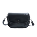 Minimalist black square saddle crossbody bag with glossy finish and silver hardware - Black