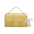 Candy yellow rectangular handbag with wide buckle strap and pearl bow pendant charm - With Ornament / Yellow