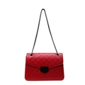 Red quilted crossbody bag with matte black buckle and metallic chain strap - Burgundy