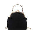Borsa da sera in velluto nero con manico dorato e tracolla a catena per feste - Stile a Scatto con Pois Floccati / Nero