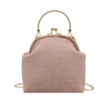 Borsa retrò rosa testurizzata con chiusura a scatto e catena dorata con fiori - Rosa