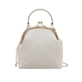 Borsa jacquard bianco crema retrò con manico in metallo dorato e tracolla a catena - Bianco