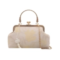 Borsa vintage cinese ricamata con peonie dorate e nappa bianca, stile retrò chic - Bianco