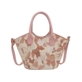 Elegante Shopper-Tasche mit Blumenstickerei, rosa Ledergriffen und verstellbarem Riemen - Rosa