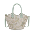 Beigefarbene Handtasche mit grüner Blumenstickerei und feinem Ledergriff - Grün