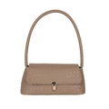 Brown woven baguette shoulder bag with gold clasp and textured synthetic leather finish - Khaki