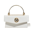 Modern white crossbody bag with woven texture and gold M logo and metal handle - White