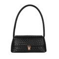 Classic black woven baguette bag with a golden metal clasp and a single shoulder strap - Black