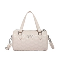 Pale pink heart-quilted barrel handbag with silver bow detail and detachable strap - Off White
