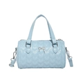 Light blue heart quilted cylinder handbag with silver bow and crossbody strap - Blue