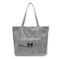Minimalistische zilveren metallic tote tas met gouden vlindersluiting en ritsen - Zilver met hanger