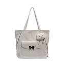 Gebroken witte draagtas met vlindergesp en pluche hanger voor stijlvol dagelijks werk - Off-white met Hanger