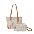 Set borsa tote retrò con stampa di lettere e borsa a tracolla coordinata beige - Grigio