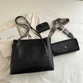 Conjunto de 3 piezas de bolsos negros con patrón de cocodrilo y bolso bandolera - Negro