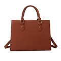 Classic brown Saffiano leather business tote bag with dual handles and gold-tone hardware - Brown