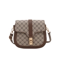 Borsa a sella vintage marrone con motivo geometrico e chiusura a girello in metallo oro - Cachi