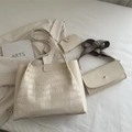 Conjunto de 3 piezas en cuero PU suave blanco crema con diseño de cocodrilo - Blanco