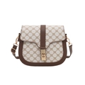 Borsa a sella bianca classica con motivo monogramma marrone e fibbia in metallo dorato - Bianco