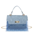 Blue transparent PVC Kelly bag with quilted texture and gold metal chain strap - Blue