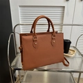 Brown cross-grain leather business tote bag with top handles and shoulder strap for women - Brown