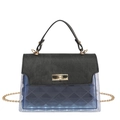Black and blue gradient translucent crossbody bag with diamond quilting and gold lock - Black