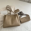 Conjunto de 3 piezas de bolso tote caqui con grabado de cocodrilo y correa - Caqui