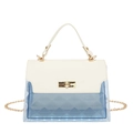 Quilted transparent blue Kelly bag with cream flap and gold chain strap in variant style - White