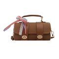 Braune gewebte Zylindertasche mit Lederriemen und dekorativer Schleife für Damen - Braun