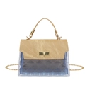 Blue translucent crossbody bag with quilted PVC texture and golden chain strap - Brown