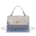 Grey and blue transparent PVC chain handbag with diamond pattern and gold hardware - Gray