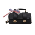 Schicke schwarze Zylindertasche mit karierter Schleife und goldenen Drehverschlüssen - Schwarz