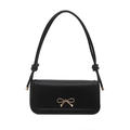 Minimalistische schwarze Baguette-Tasche mit goldener Schleife und Knotendetail - Schwarz