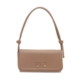 Elegante hellbraune Ledertasche mit goldener Schleifenschnalle und geknotetem Riemen - Khaki