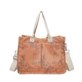 Oranje nylon shopper met bruin bamboebladpatroon en een verstelbare schouderriem - Oranje